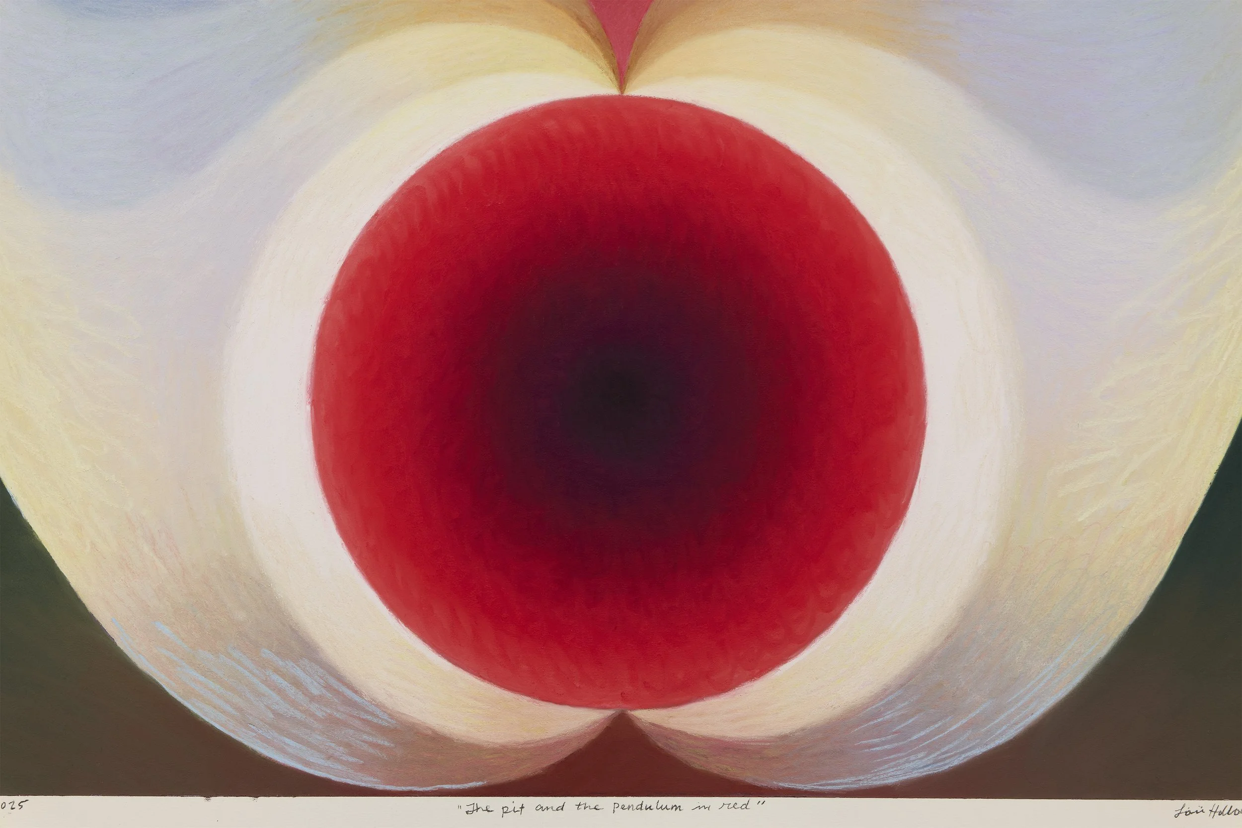 The pit and the pendulum in red August 29, 2025 soft pastel on paper 32” x 24”