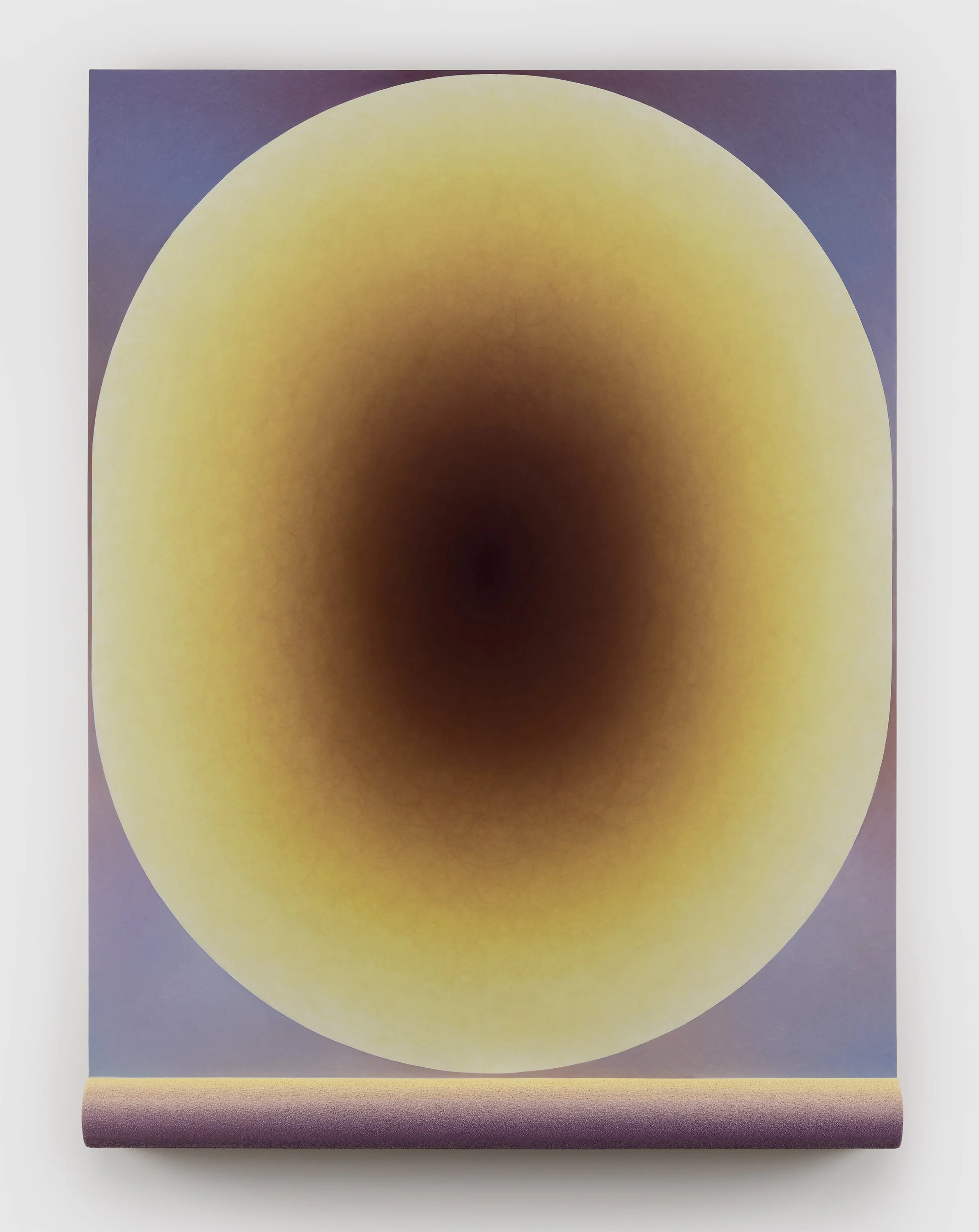    Pale yellow sun (brain) above mauve waters    oil, acrylic medium, and high-density foam on linen over aluminum e-panel  48” x 36” x 3.5” 