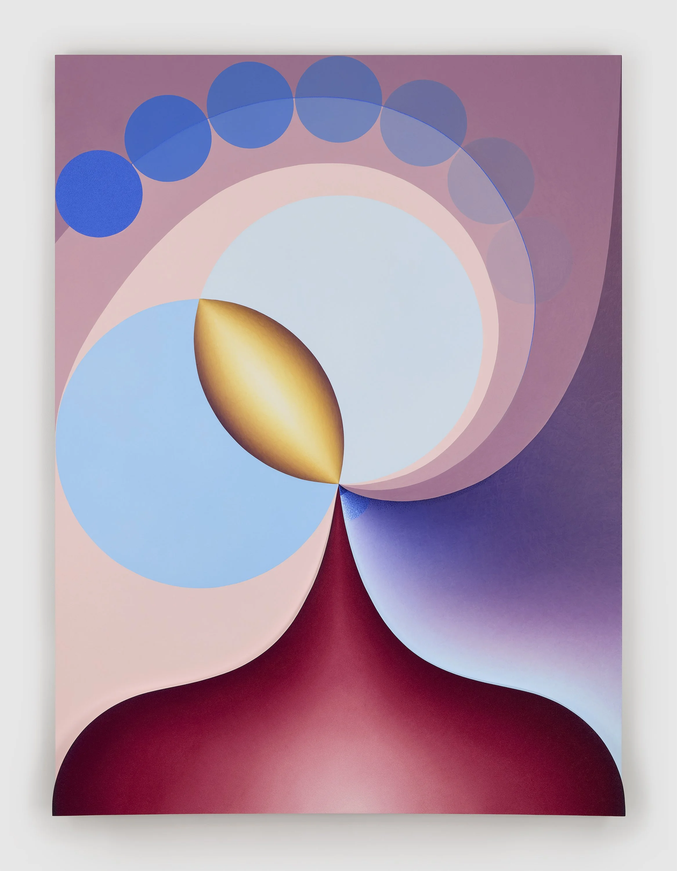   Mother’s Milk in mauve, red, yellow and blue    oil, acrylic medium, and high-density foam on linen over panel  72” x 54” x 4” 