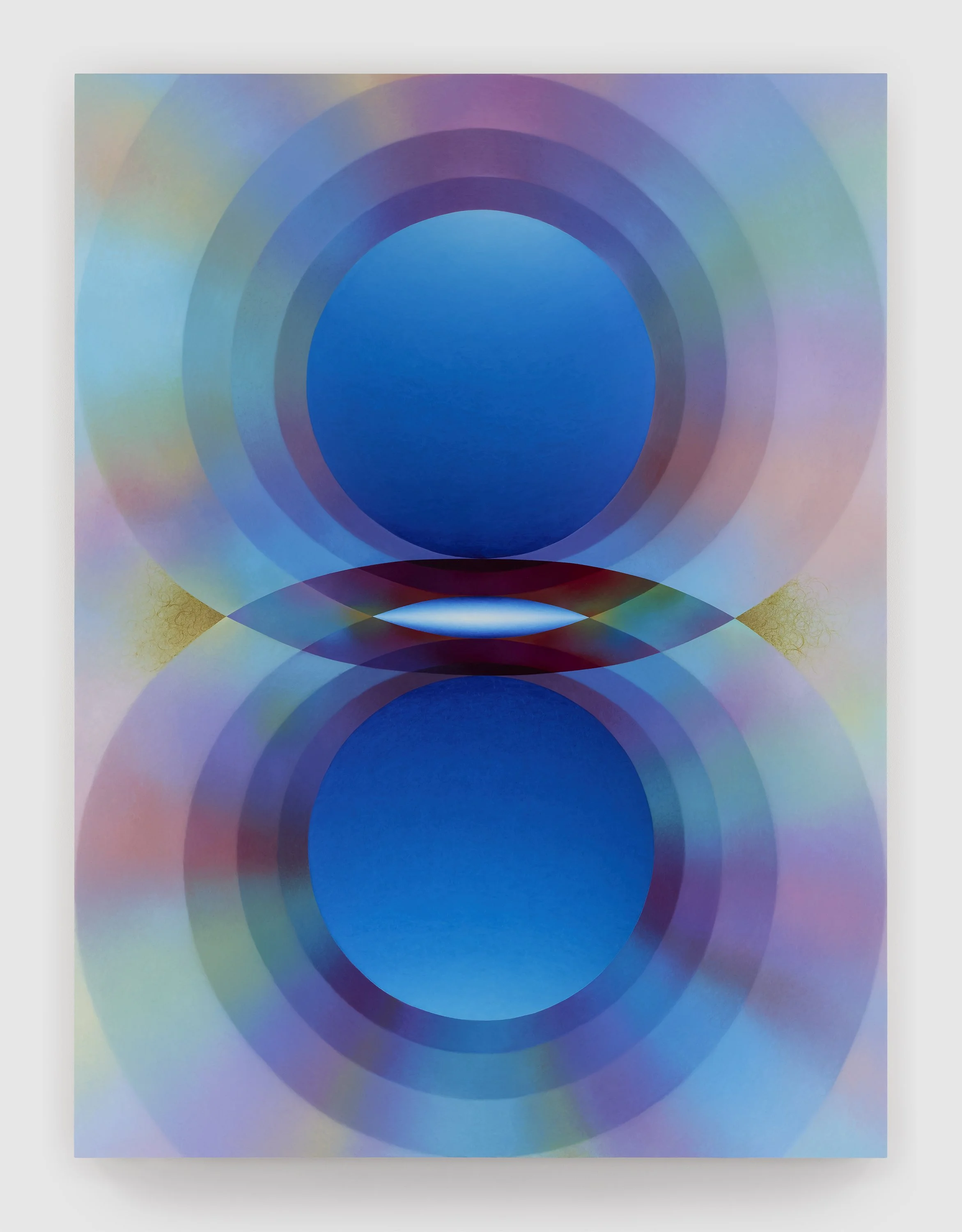    Overview effect in blue with small blue mandorla    oil, acrylic medium and high density foam on linen over panel  72" × 54" × 2.5"  