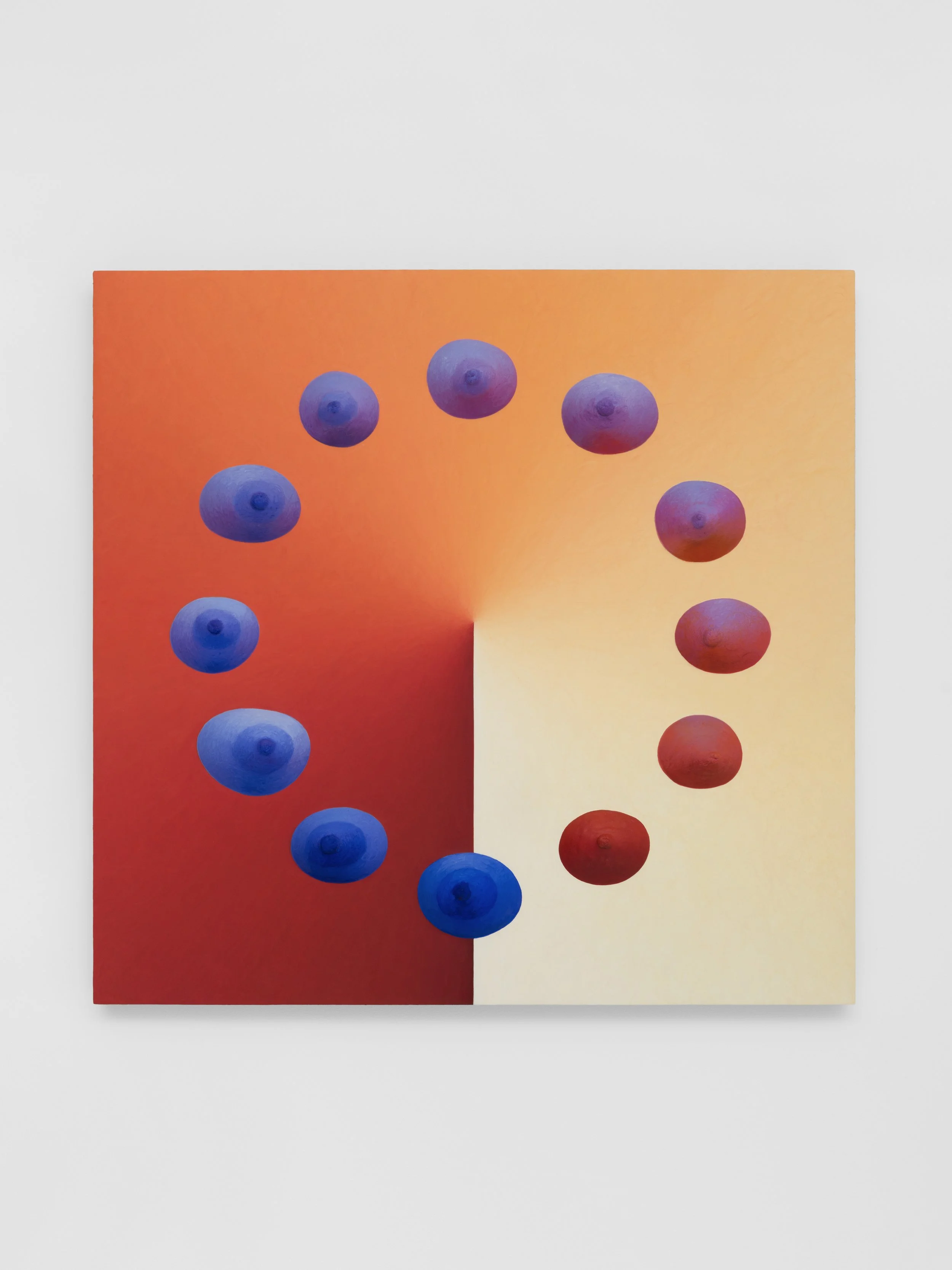    Around the clock in orange and blue    oil, acrylic medium, aqua resin, epoxy resin, on linen over panel  27” x 28” x 3” 