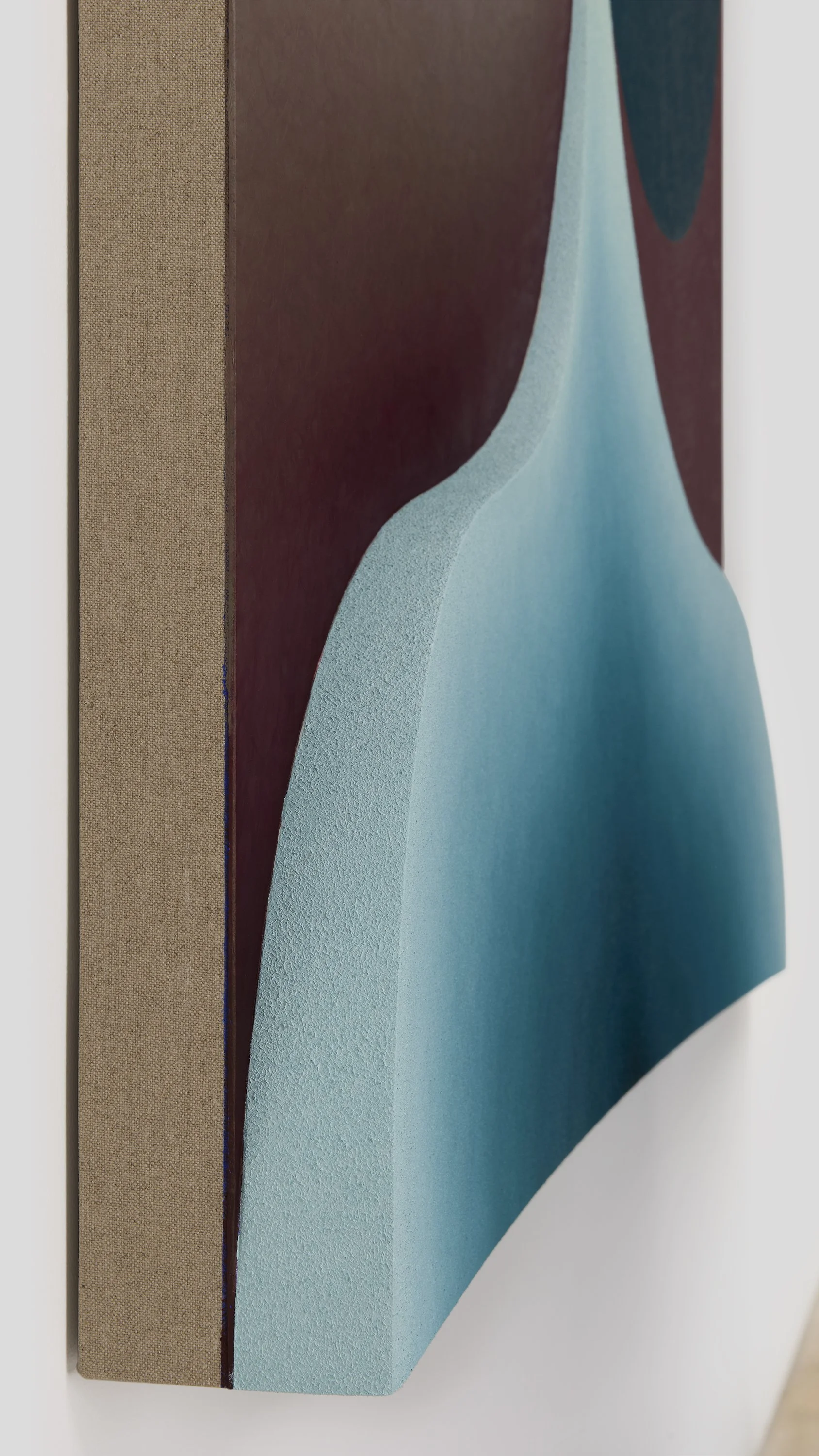    Mother’s Milk in yellow, blue, and brown    oil, acrylic medium, and high-density foam on fiberglass aluminum honeycomb panel with linen faux-edge treatment (adhered with Beva Film)  72" x 54" x 4” 