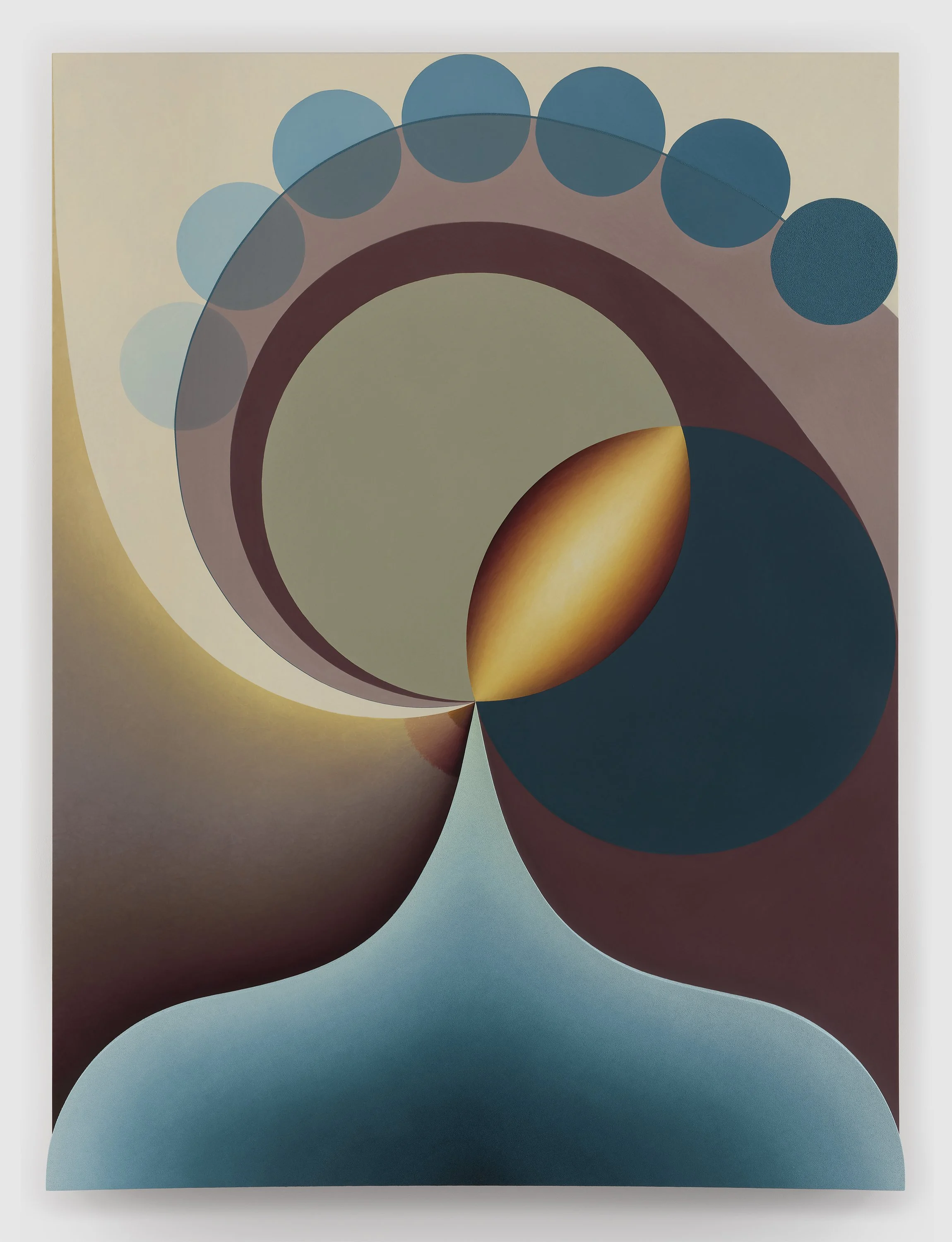    Mother’s Milk in yellow, blue, and brown    oil, acrylic medium, and high-density foam on fiberglass aluminum honeycomb panel with linen faux-edge treatment (adhered with Beva Film)  72" x 54" x 4” 