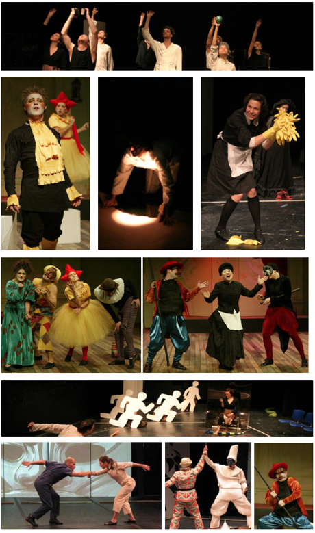 Pictured above: images from Dr. Faustus Lights the Lights, Scapin, The Maids, and Zibaldone: An Actor's Notebook on the Commedia dell'Arte