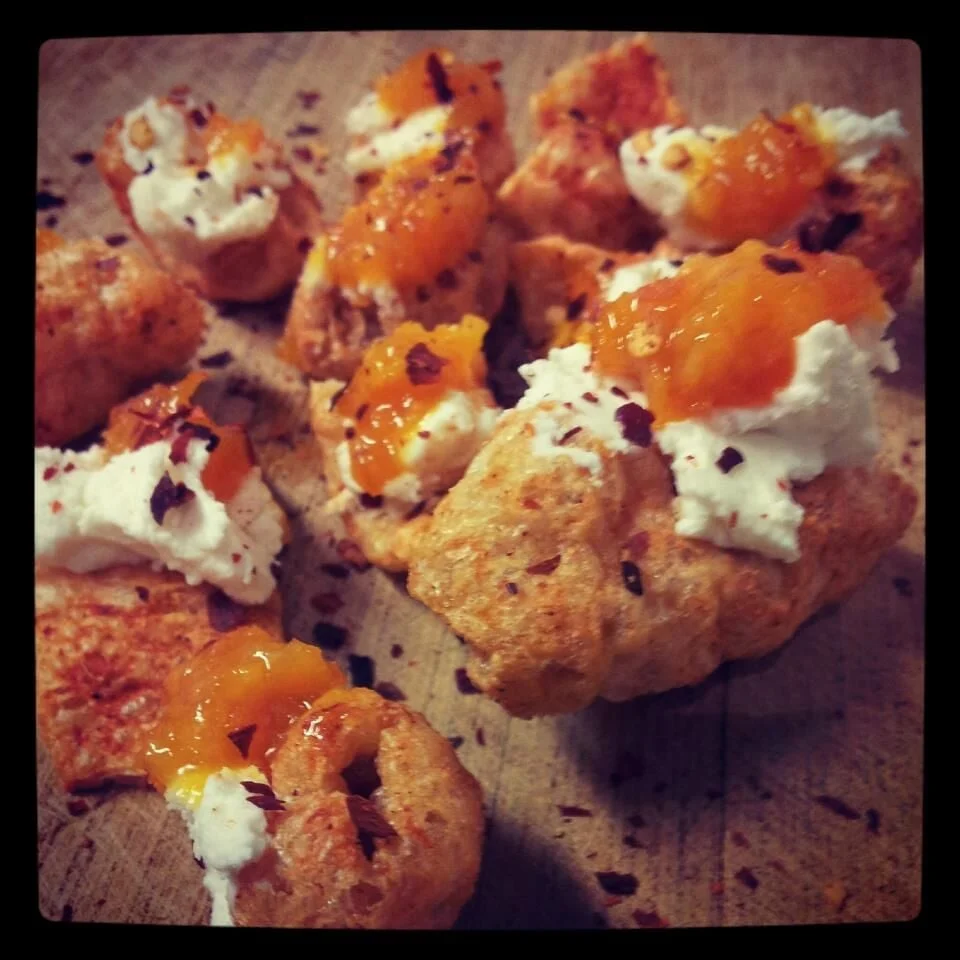 Chicharron, chevre, Forbidden Fruit Marmalade