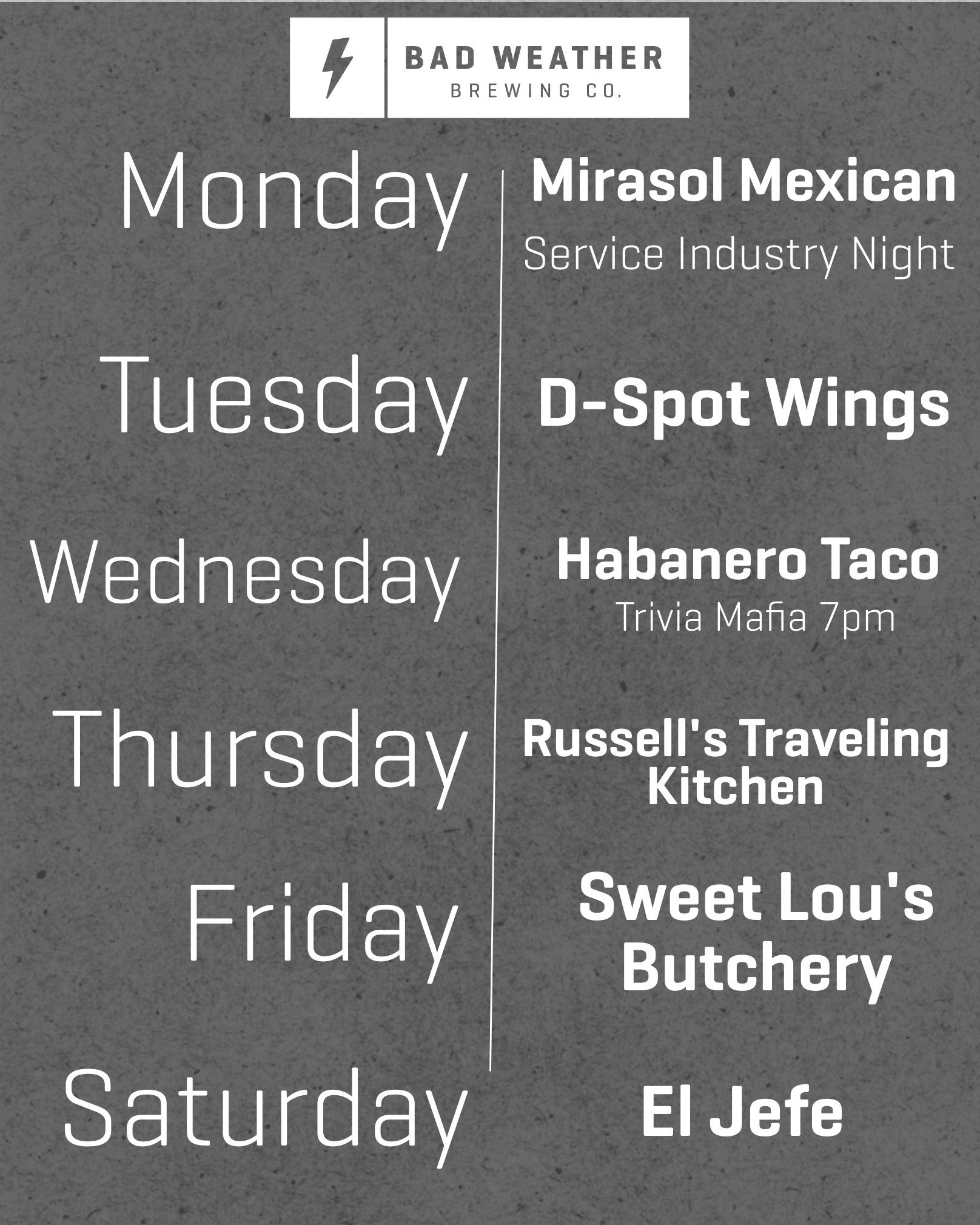 Food truck schedule for the week!