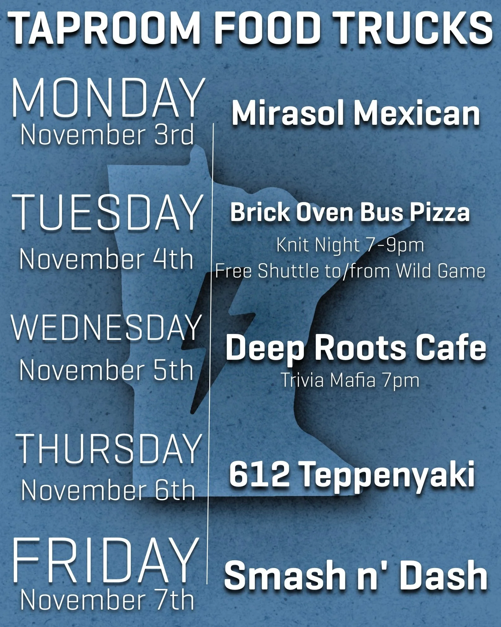 Here's the food truck schedule for the week.
