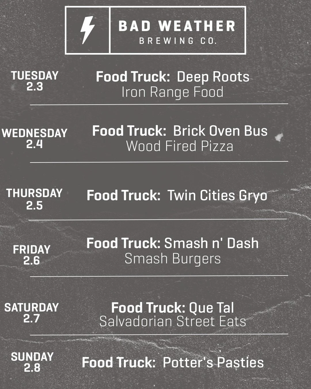 Here's the food truck list for the rest of the week