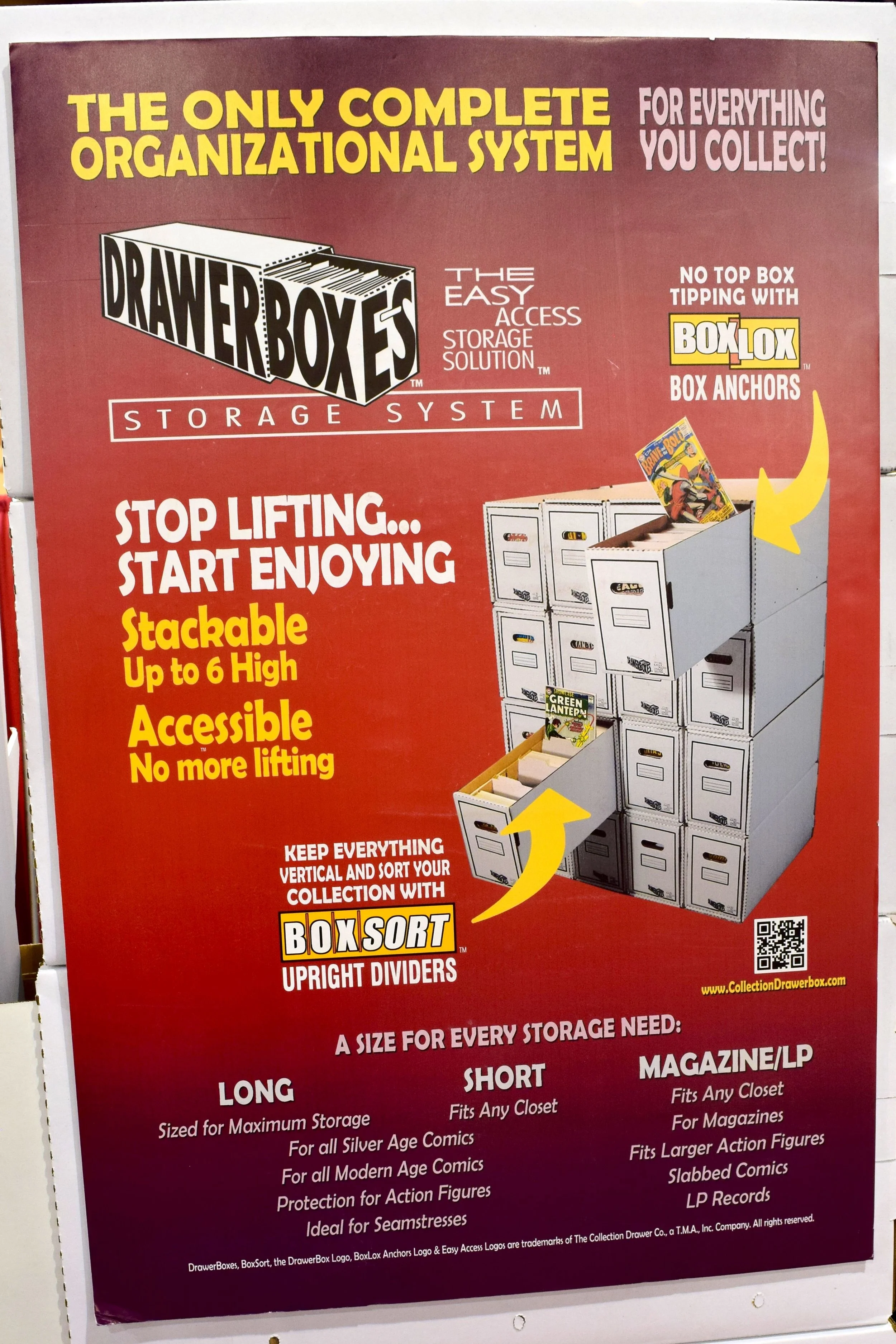 A DrawerBox Storage System poster at Phoenix Comic Con 2017.