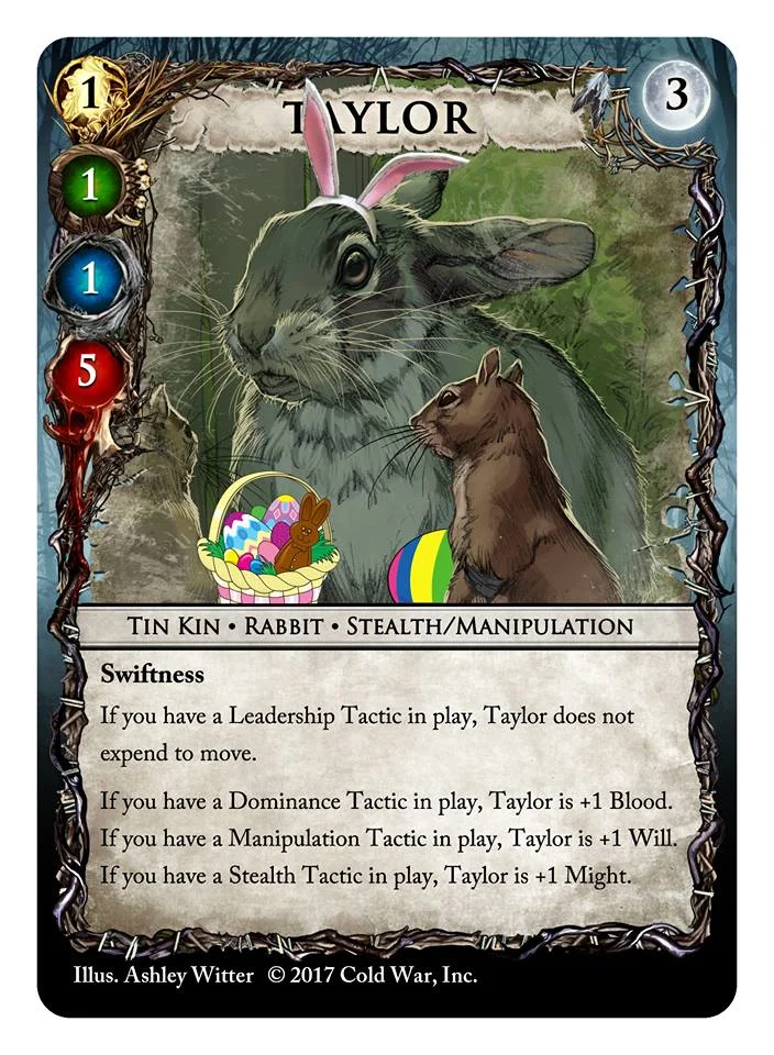 A card from the Squarriors Trading Card Game from Cold War, Inc. (1) Art by Ashley Witter.