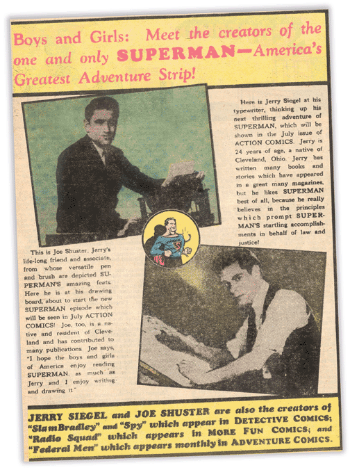 An add for Jerry Siegel and Joe Shuster, creators of the Superman!
