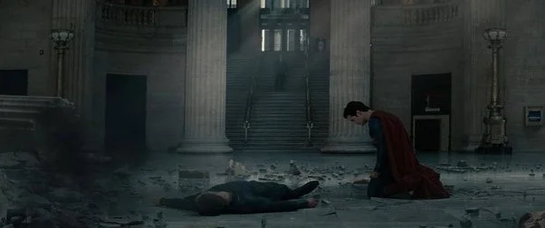 Superman with a defeated Zod in Man of Steel.