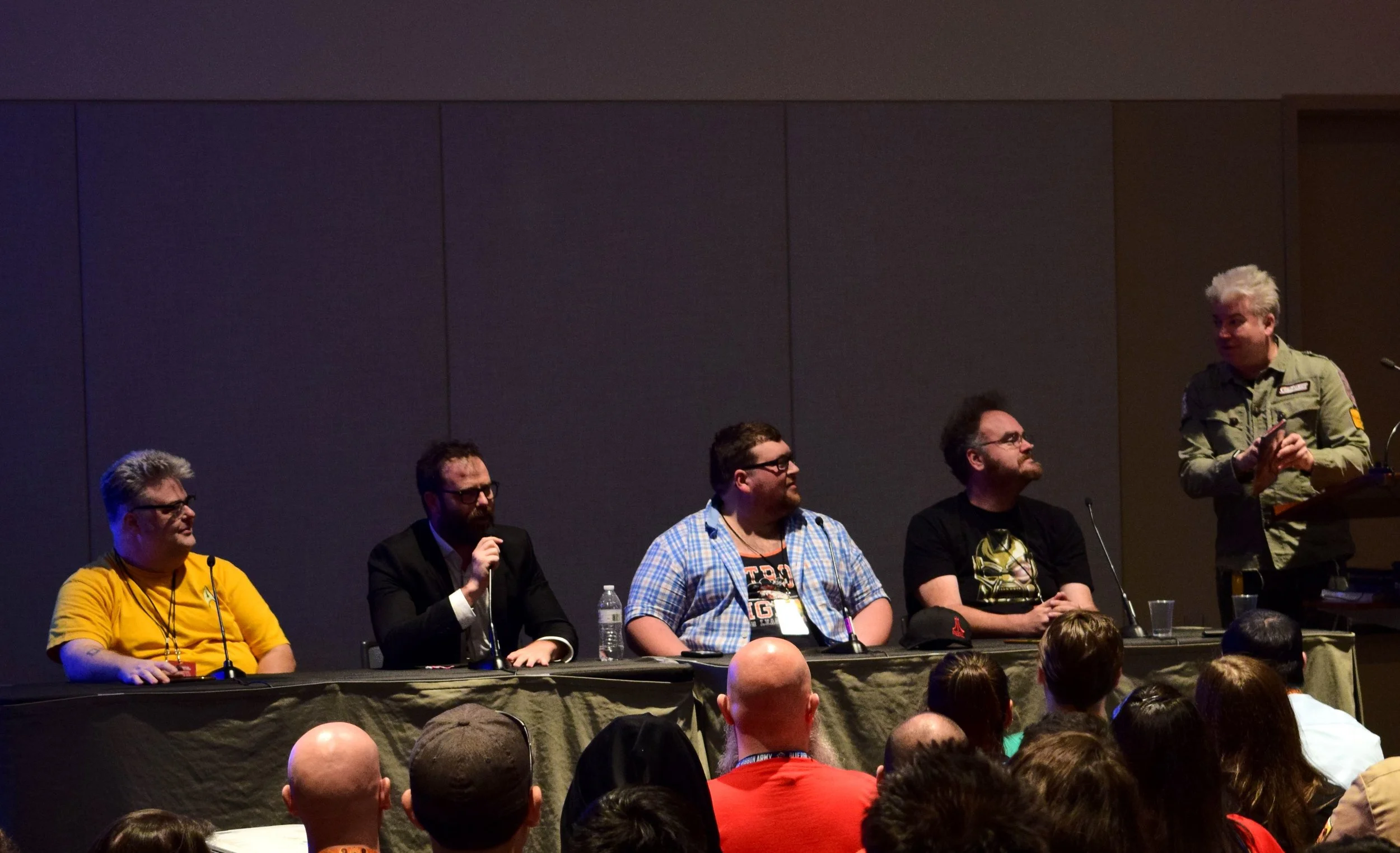 Paul Goebel, T.J. Chambers, Tommy Bechtold, Jon Schnepp, and Chris Gore in the Film Threat panel at Phoenix Comic Con 2017. (1)