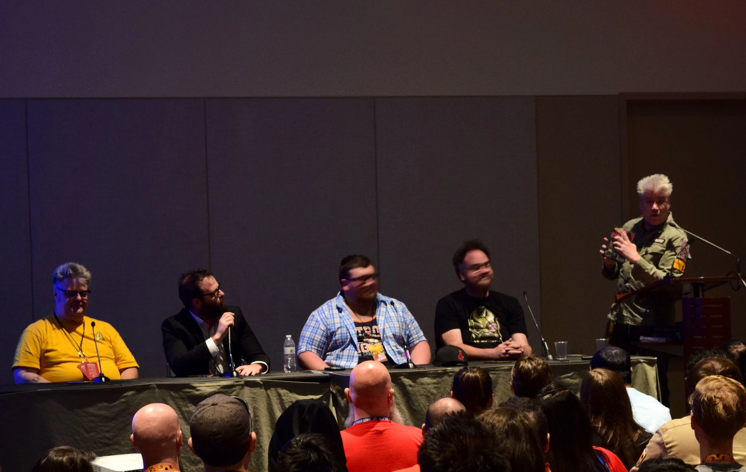 Paul Goebel, T.J. Chambers, Tommy Bechtold, Jon Schnepp, and Chris Gore in the Film Threat panel at Phoenix Comic Con 2017. (2)