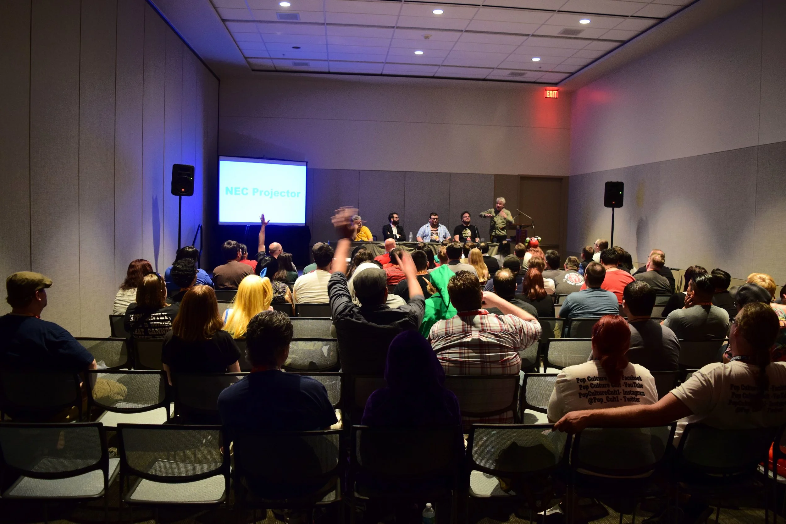 Paul Goebel, T.J. Chambers, Tommy Bechtold, Jon Schnepp, and Chris Gore in the Film Threat panel at Phoenix Comic Con 2017. (3)