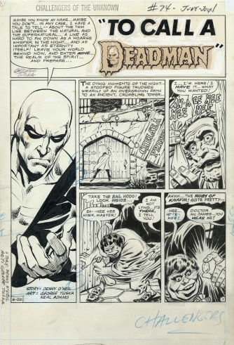 Original pencils for a Challengers of the Unknown (1958) #74 splash page by Neal Adams.