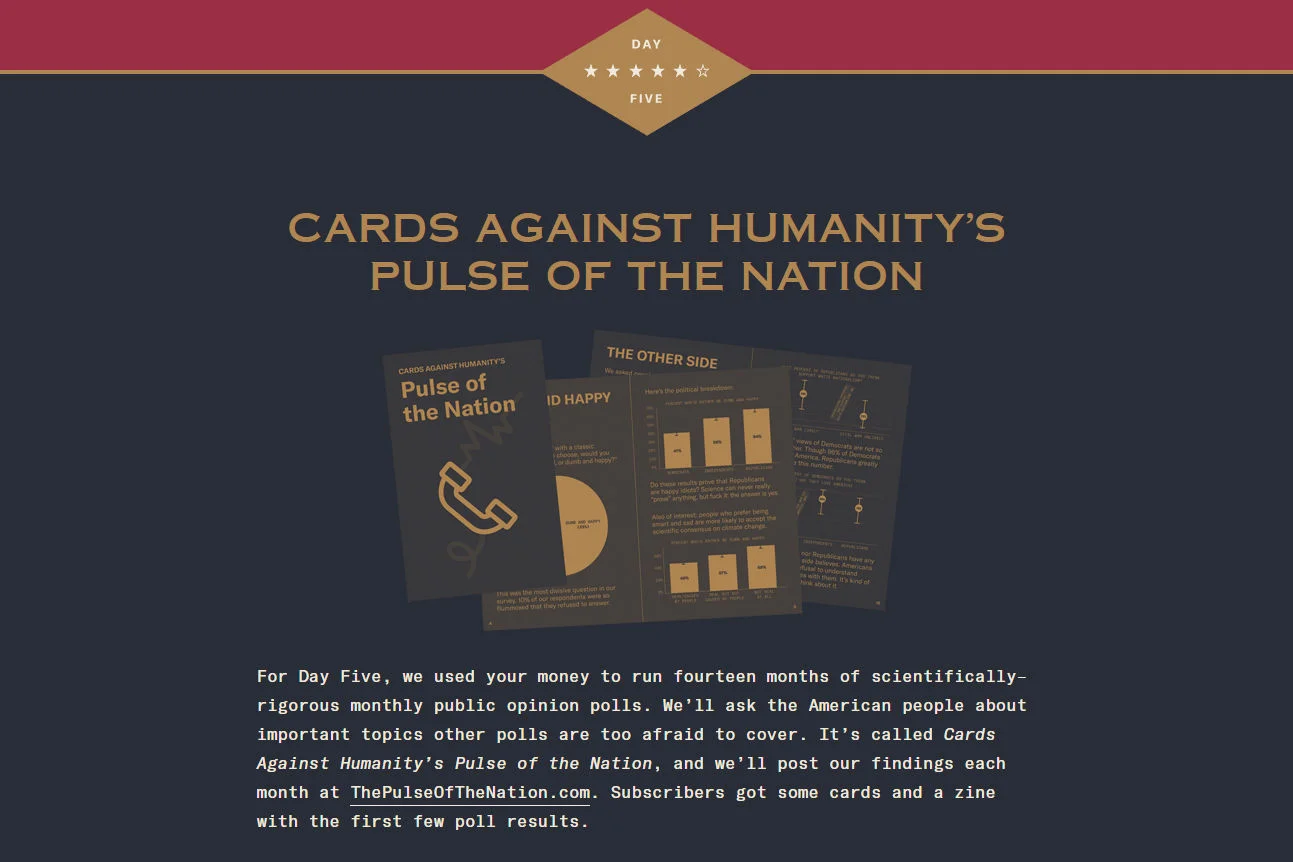 The day 5 banner at cardsagainsthumanitysavesamerica.com.