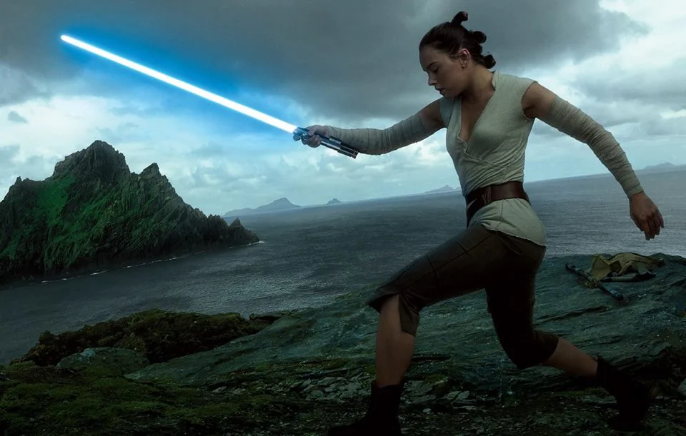 Rey trains to be a Jedi.