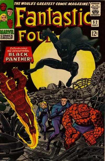 Fantastic Four #52 featured the first appearance of Black Panther, drawn by Jack Kirby.