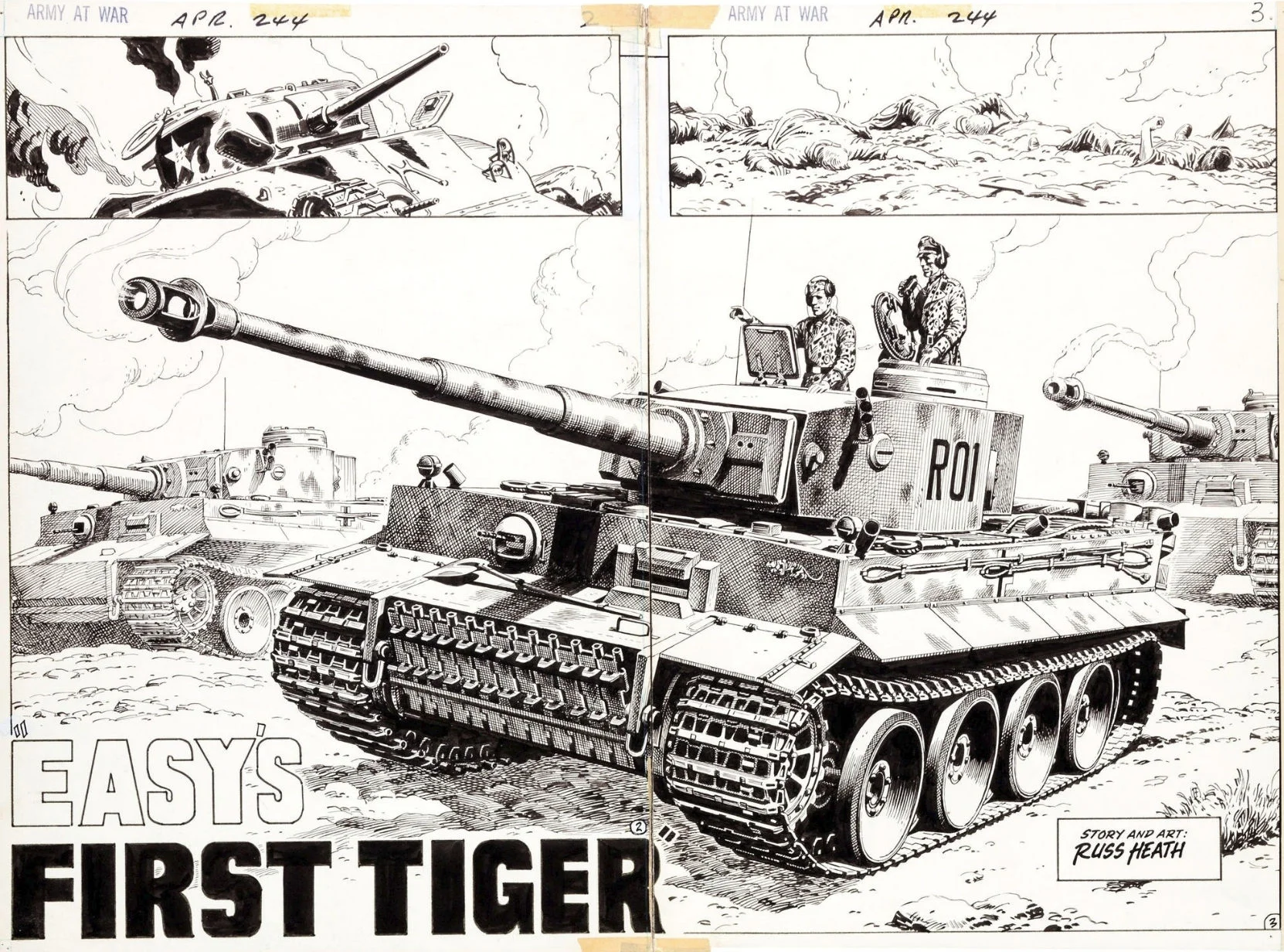 The original art for "Easy's First Tiger", from Our Army At War #244. Drawn by Russ Heath.