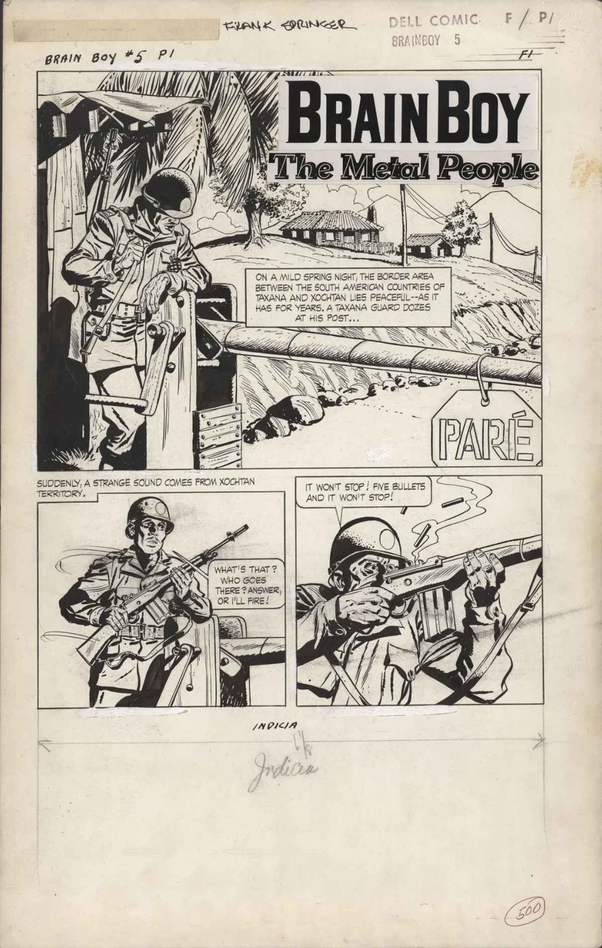 Brain Boy (1962) #5, original art for interior page 1 - drawn by Frank Springer. 