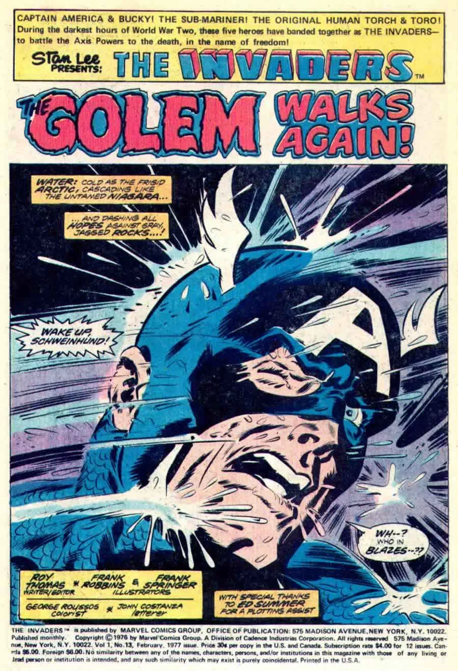The Invaders (1975) #13, interior page #1. Pencils by Frank Robbins, inks by Frank Springer.