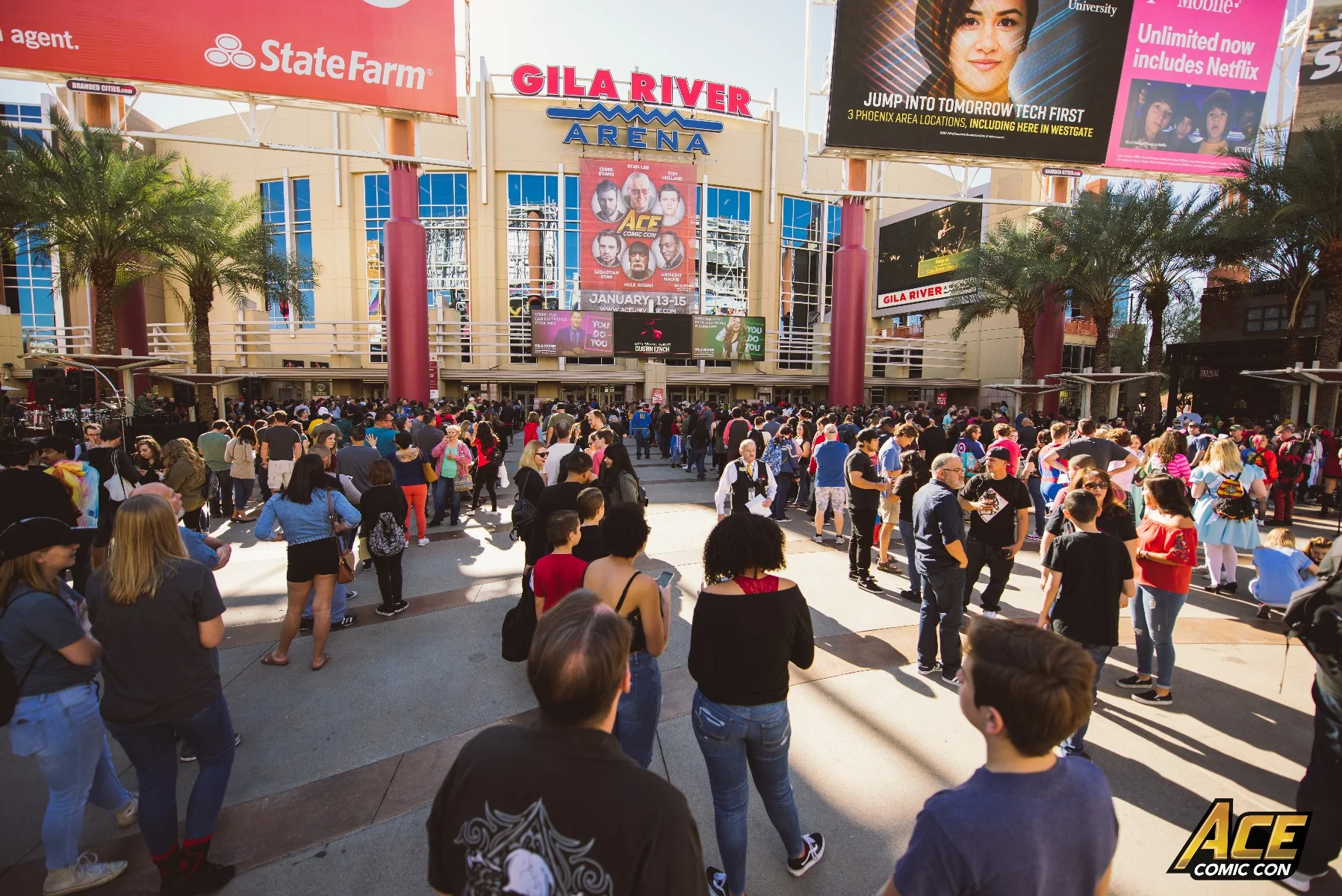 People waiting to get into Ace Comic Con AZ, at the Gila River Arena.
