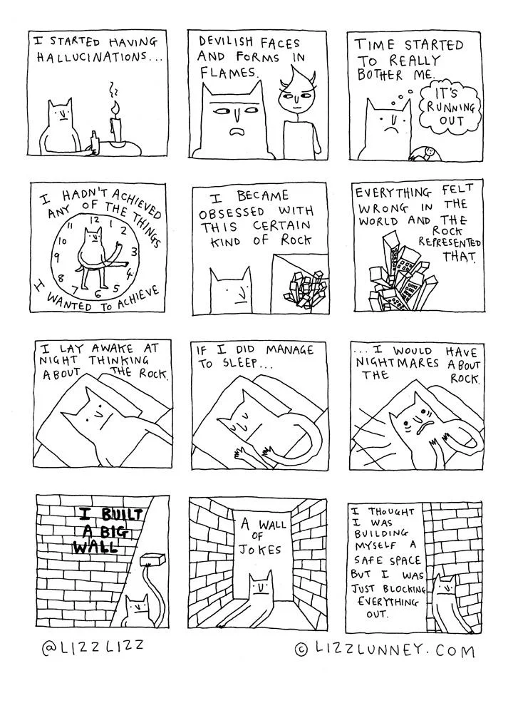 Rock Bottom pg2, drawn by Lizz Lunney.