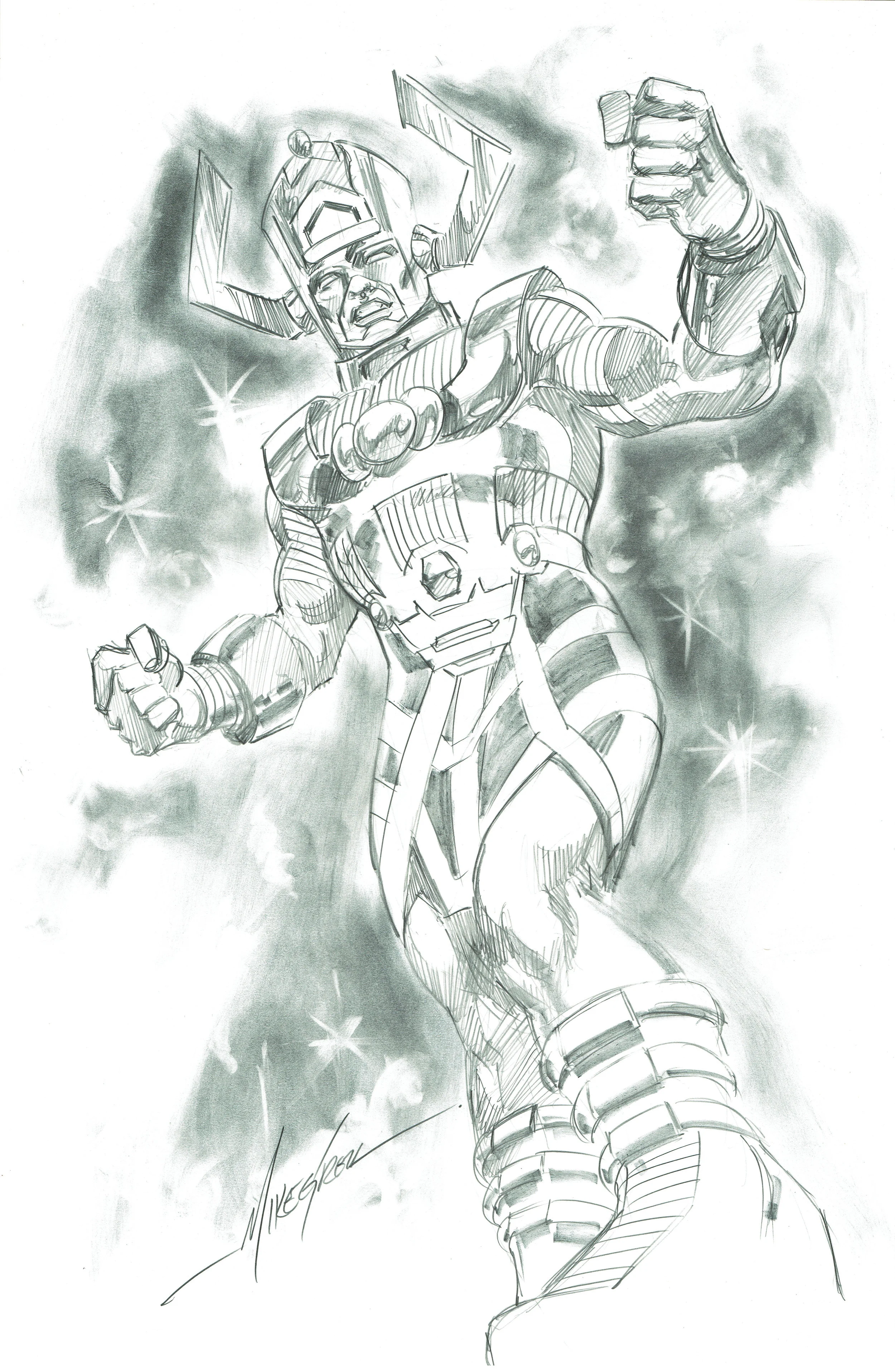 A pencil commission of Galactus done by Mike Grell in 2015.
