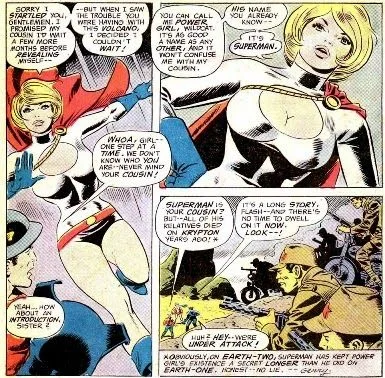 An interior page from All-Star Comics (1940) #58 , the first appearance of Power Girl . Pencils by Ric Estrada , inks by Wally Wood .