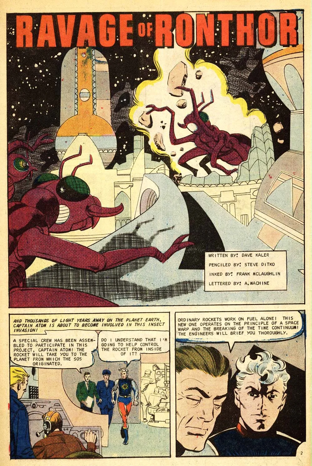 Captain Atom (1965) #88, pg.2 penciled by Steve Ditko & inked by Frank McLaughlin.