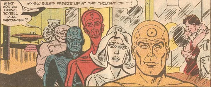 A panel from Metal Men (1963) #21 . One of Irene ’s letters was read by the characters in this issue.