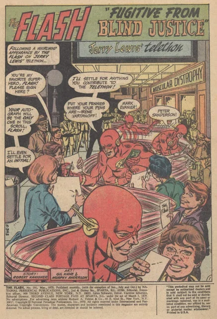 A splash page from Flash (1959) #195 , featuring another reference to Ms. Vartanoff .