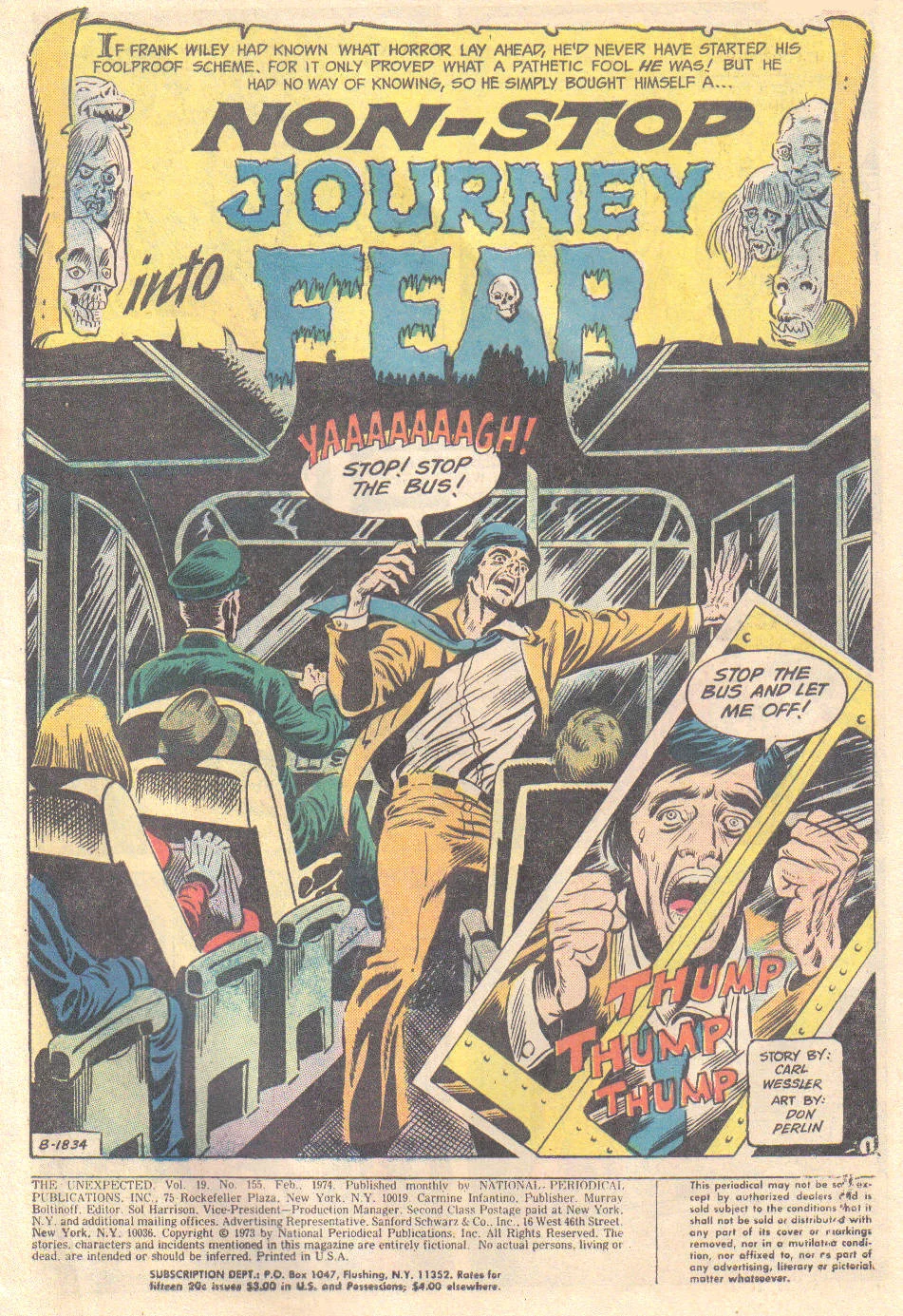 “ Non-Stop Journey Into Fear ” from Unexpected (1968) #155 . Art by Don Perlin.