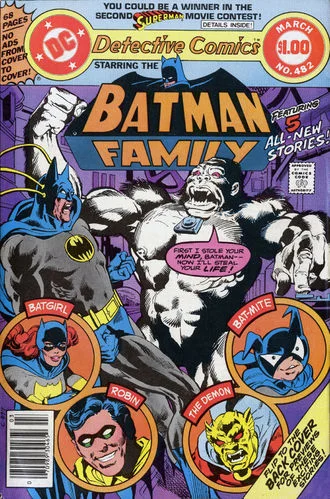 Detective Comics (1937) #482 cover by Rich Buckler & Dick Giordano, lettered by John Workman.