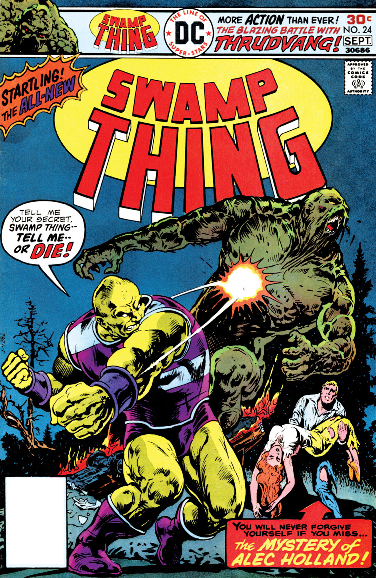 Swamp Thing (1972) #24, cover by Joe Orlando, logo by John Workman.