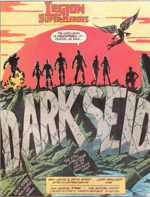 Legion of Super-Heroes (1980) #294 interior splash, featuring co-plotter credit for Paul Levitz & Keith Giffen.
