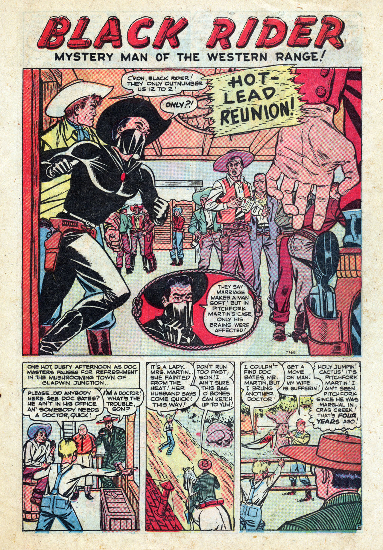 Black Rider (1950) #12, interior story “Hot Lead Reunion” - penciled by Al Hartley & Jay Scott Pike.