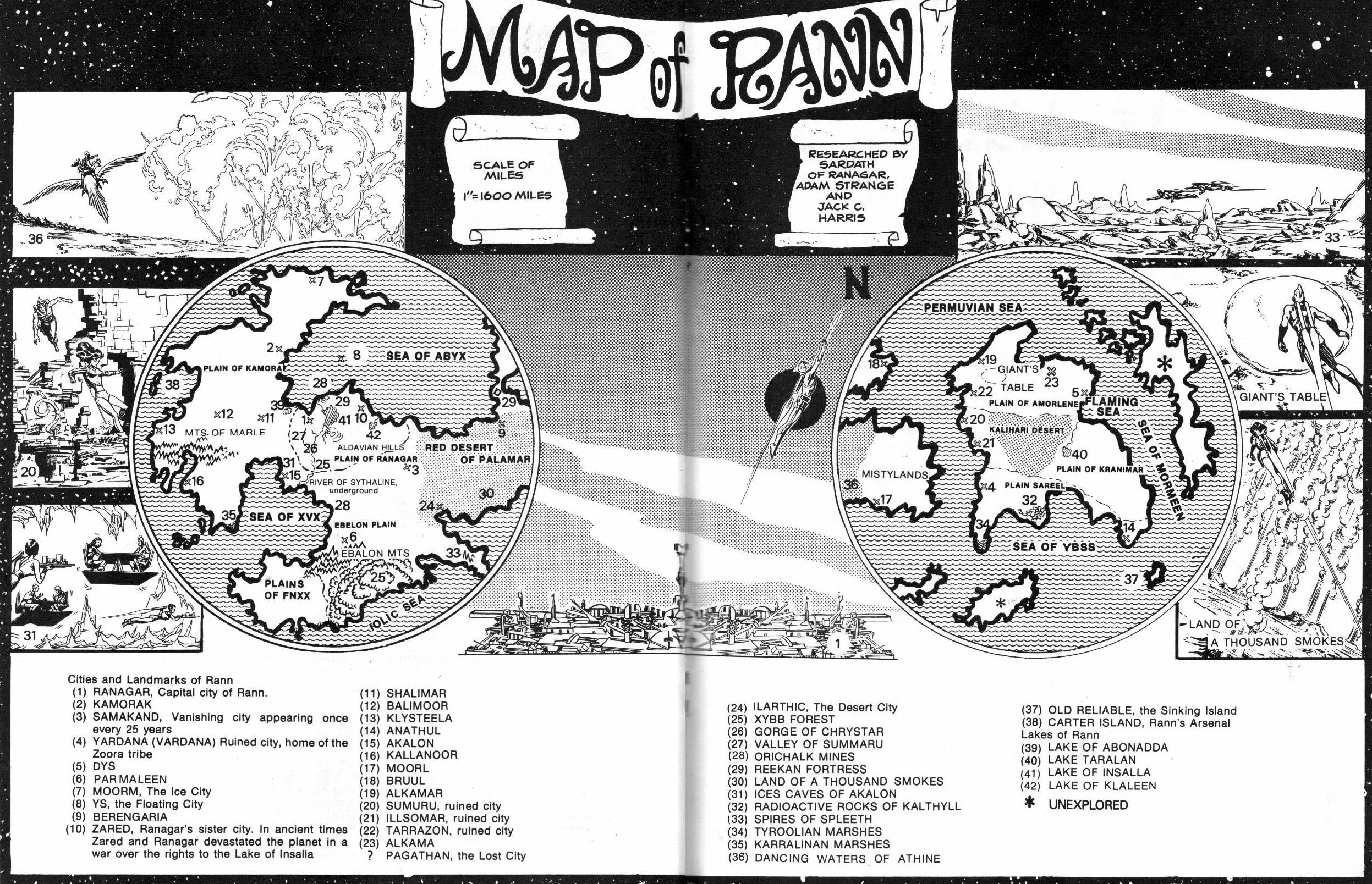 Map of Rann by Jack C Harris, appearing in Amazing World of DC Comics (1974) #8 pg.24-25.