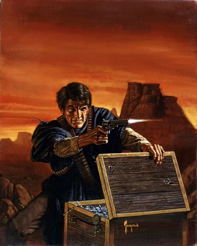 Rustler's Blood (1984) paperback cover art by Greg Theakston.