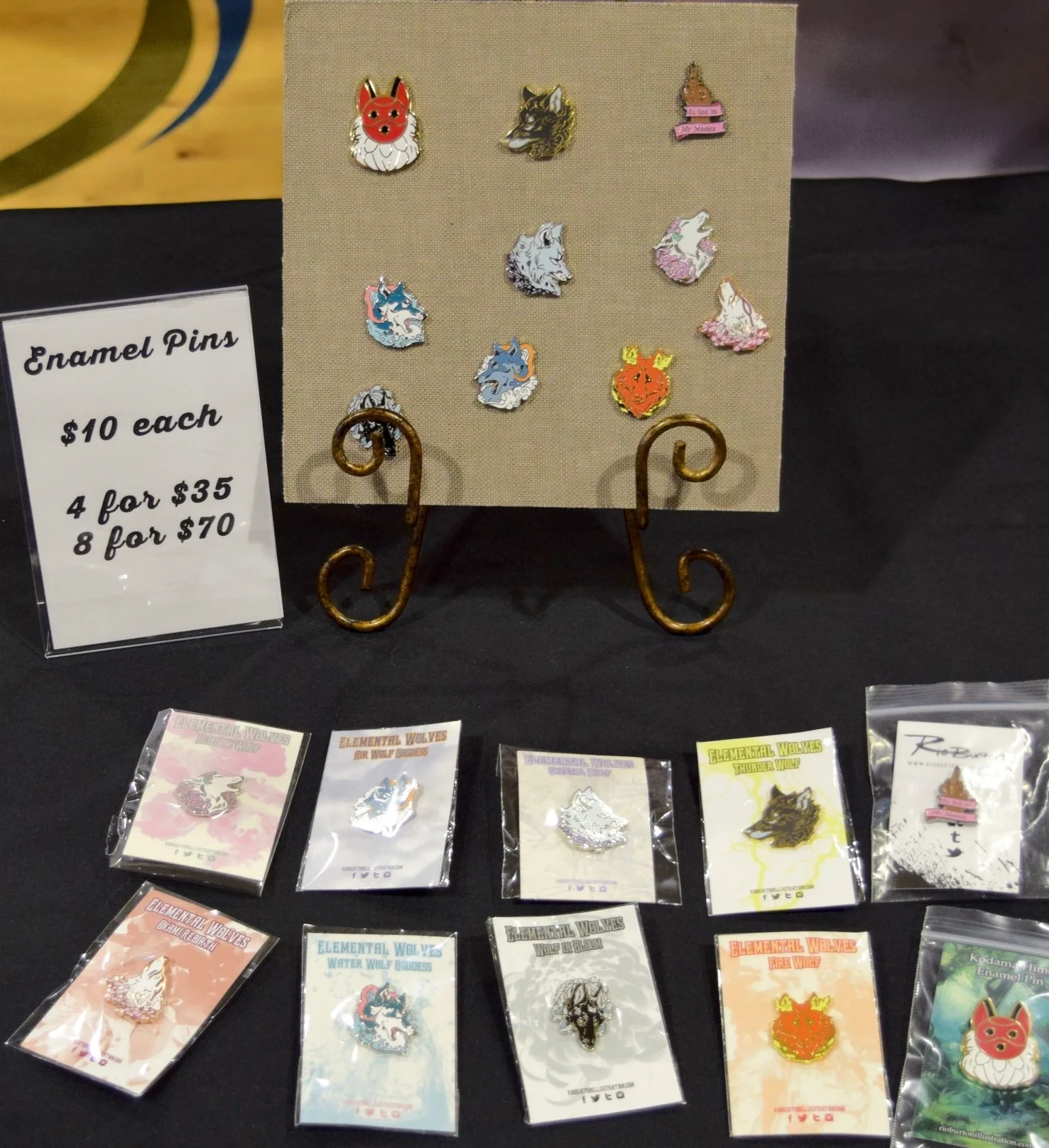 Enamel pins available from Rio Burton at Fort Collins Comic Con 2018.