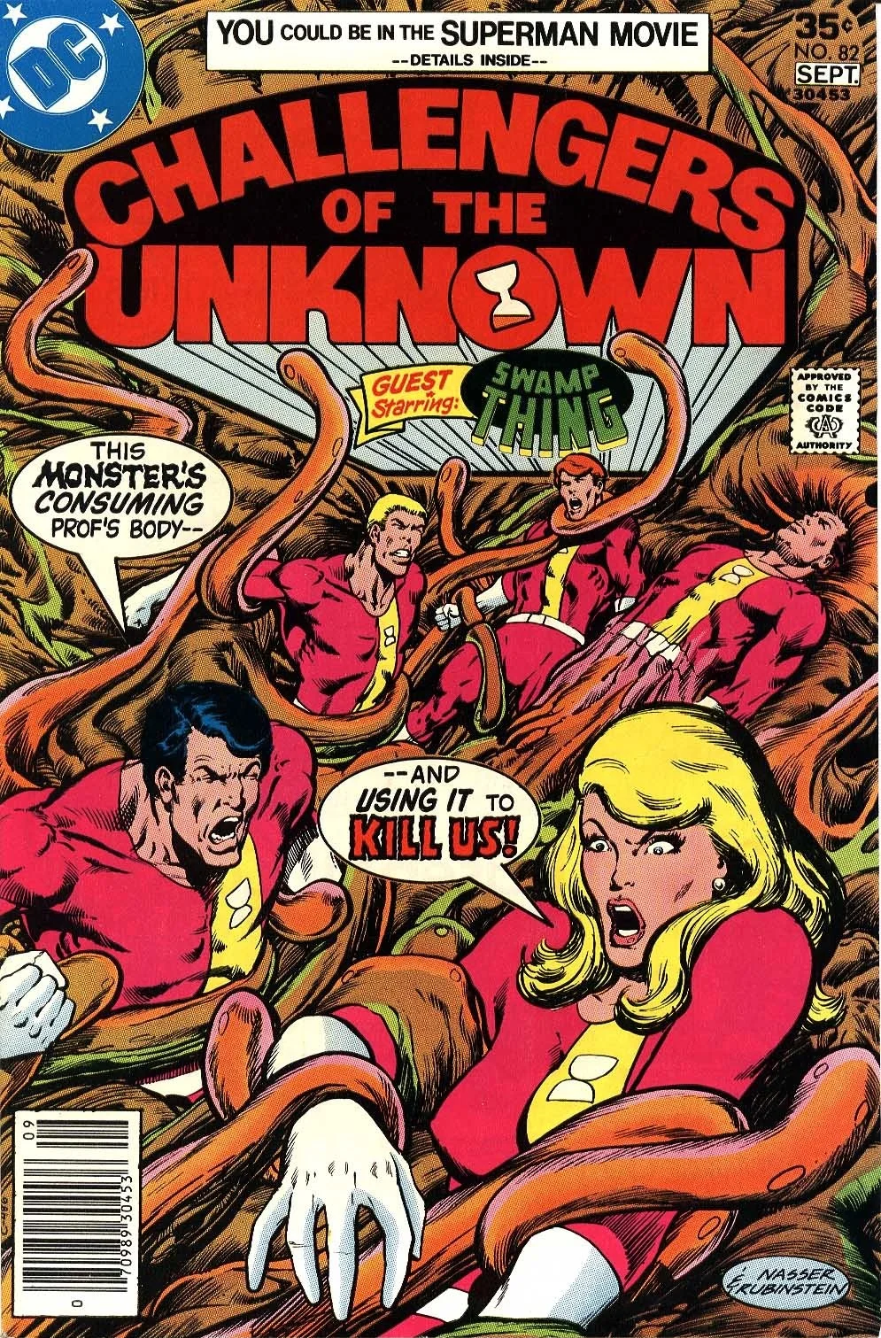 Challengers of the Unknown (1958) #82, cover penciled by Mike Nasser & inked by Joe Rubinstein.