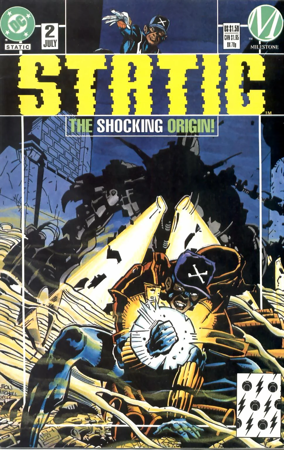 Static (1993) #2, cover penciled by John Paul Leon & inked by Steve Mitchell.