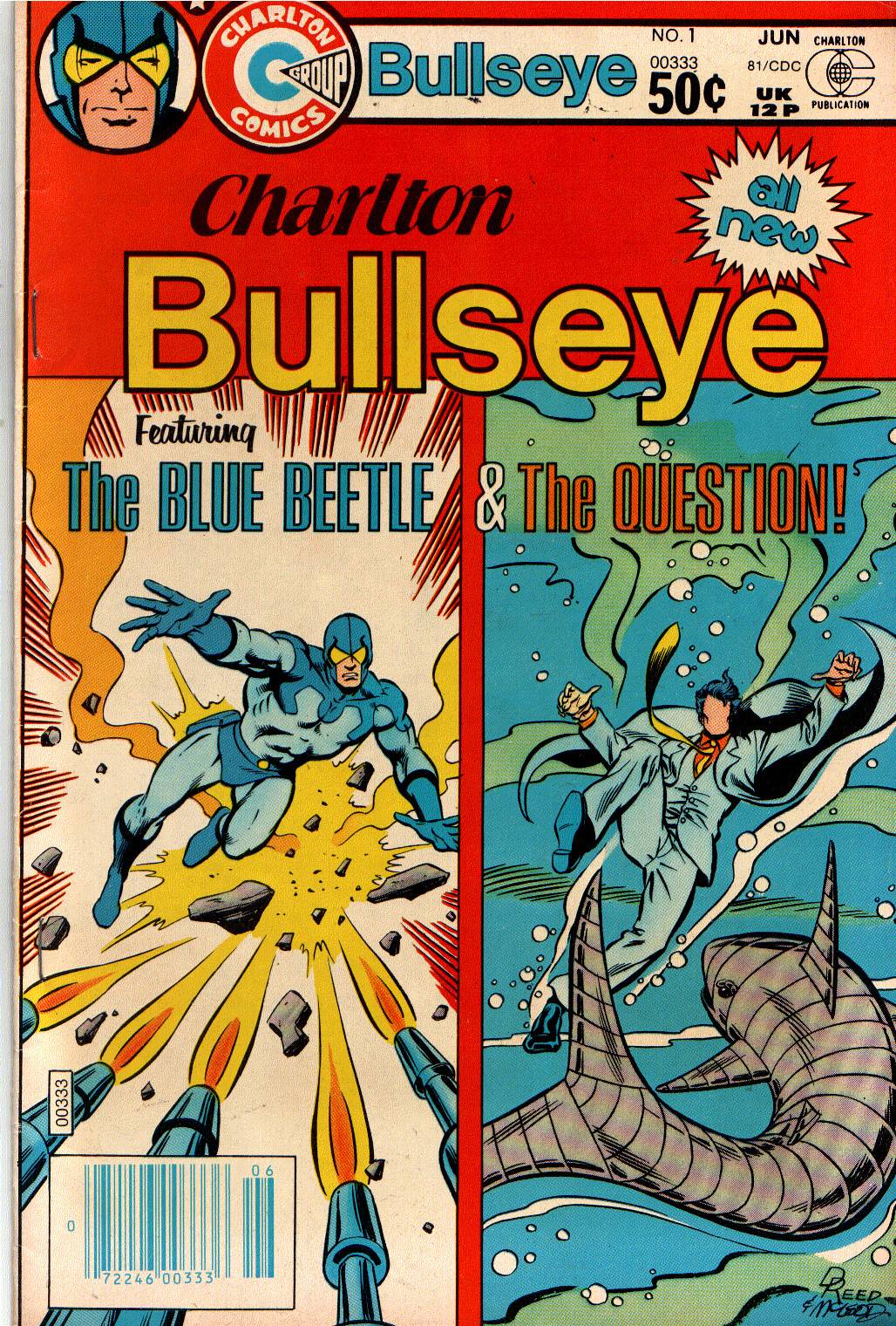 Charlton Bullseye (1981) #1, cover penciled by Dan Reed & inked by Bob McLeod.
