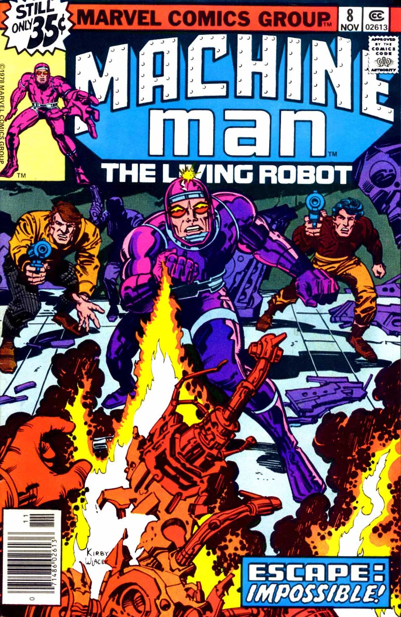 Machine Man (1978) #8, cover penciled by Jack Kirby & inked by Bob Wiacek.
