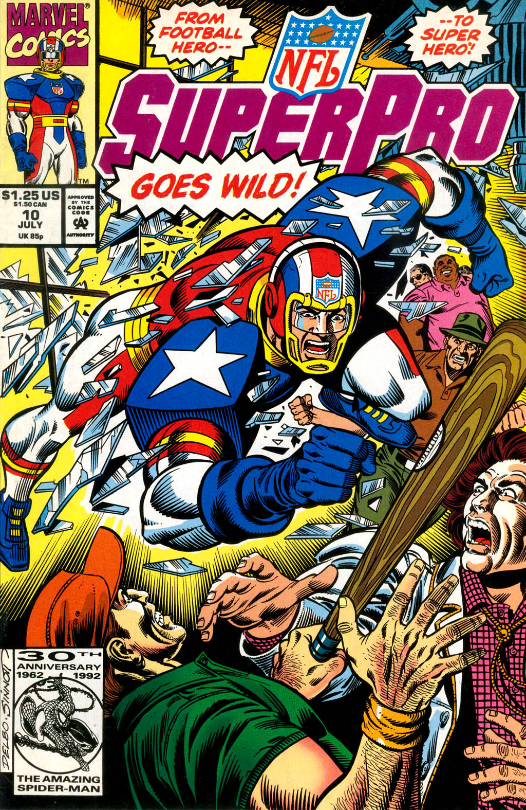 NFL SuperPro (1991) #10, cover penciled by Jose Delbo & inked by Joe Sinnott.