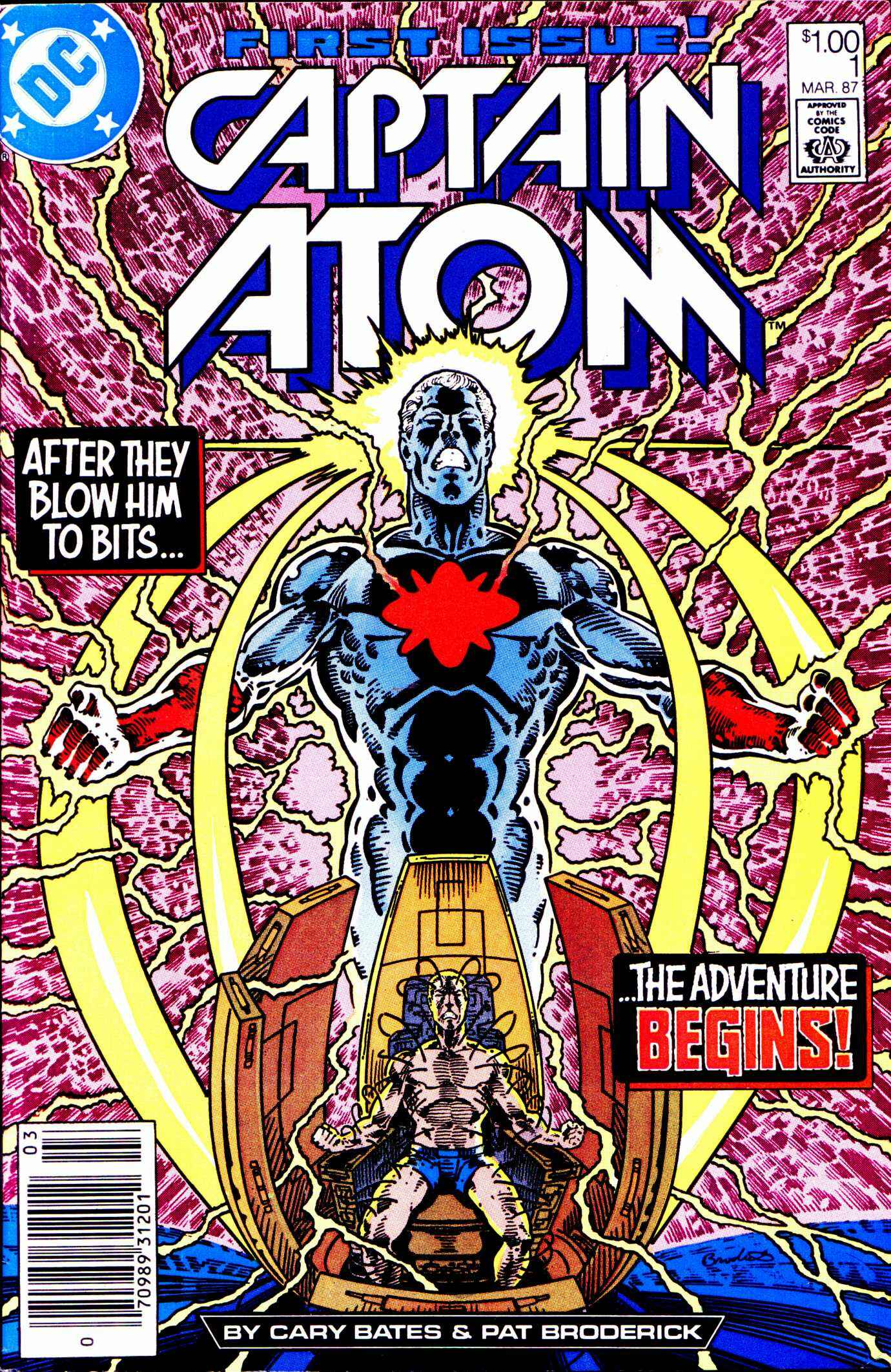 Captain Atom (1987) #1, written by Cary Bates. Cover by Pat Broderick.