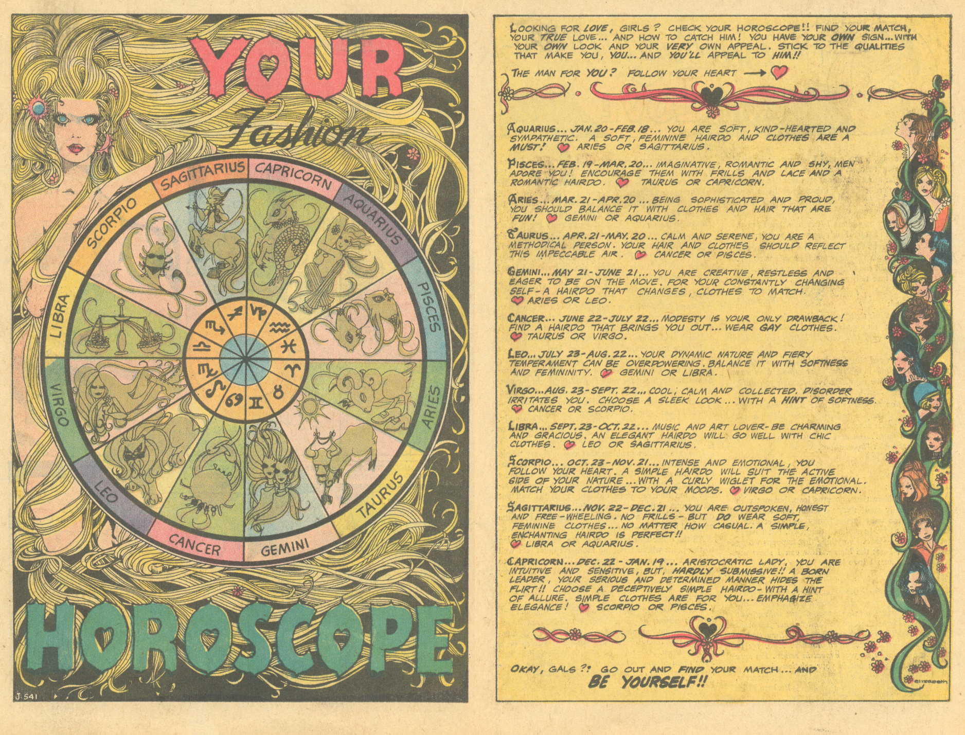 Girls' Love Stories (1949) #147, Your Fashion Horoscope with art by Liz Berube.