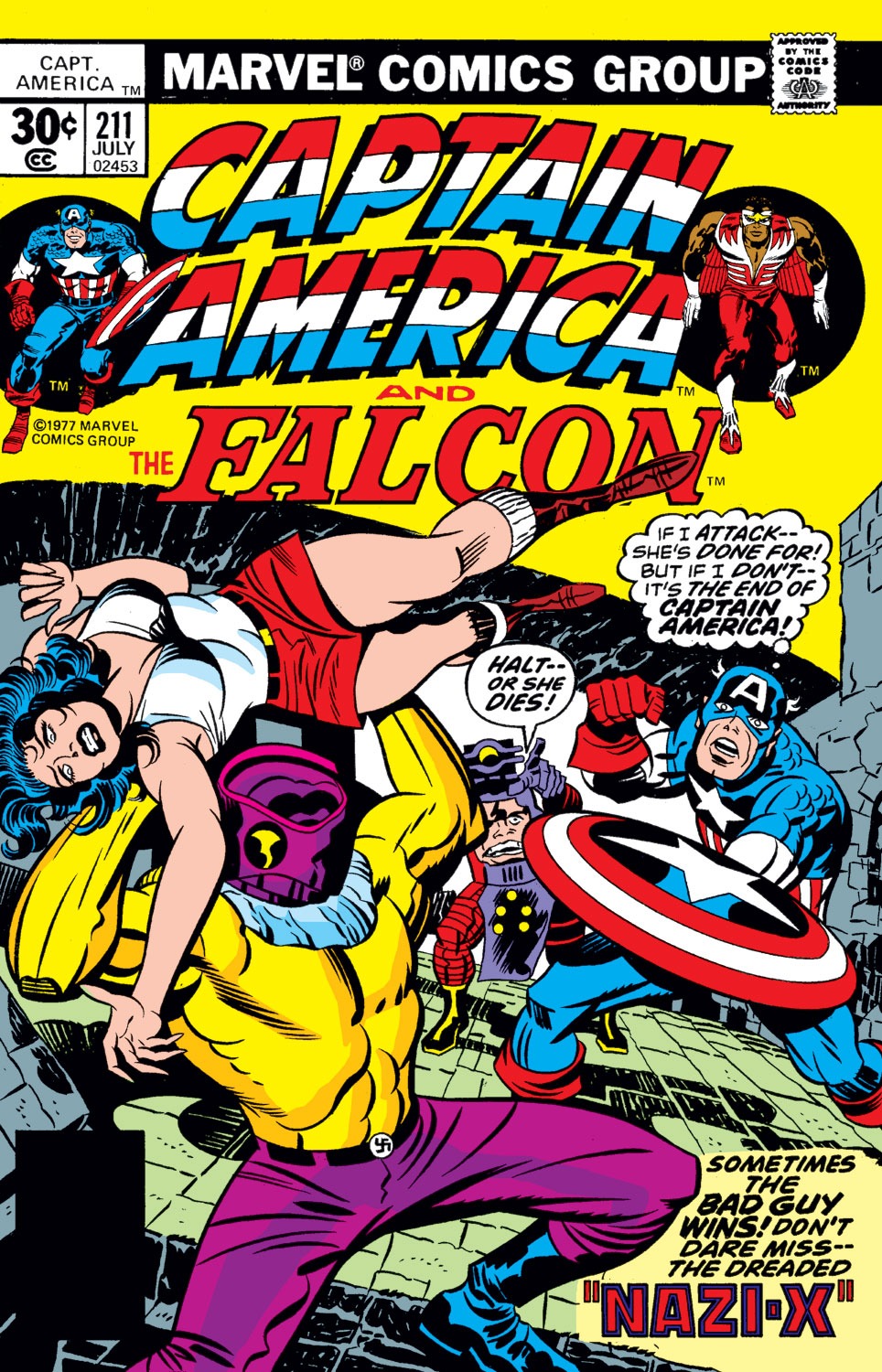 Captain America (1968) #211, cover penciled by Jack Kirby & inked by Mike Royer.