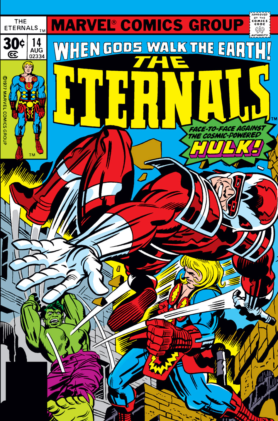 The Eternals (1976) #14, cover penciled by Jack Kirby & inked by Mike Royer.